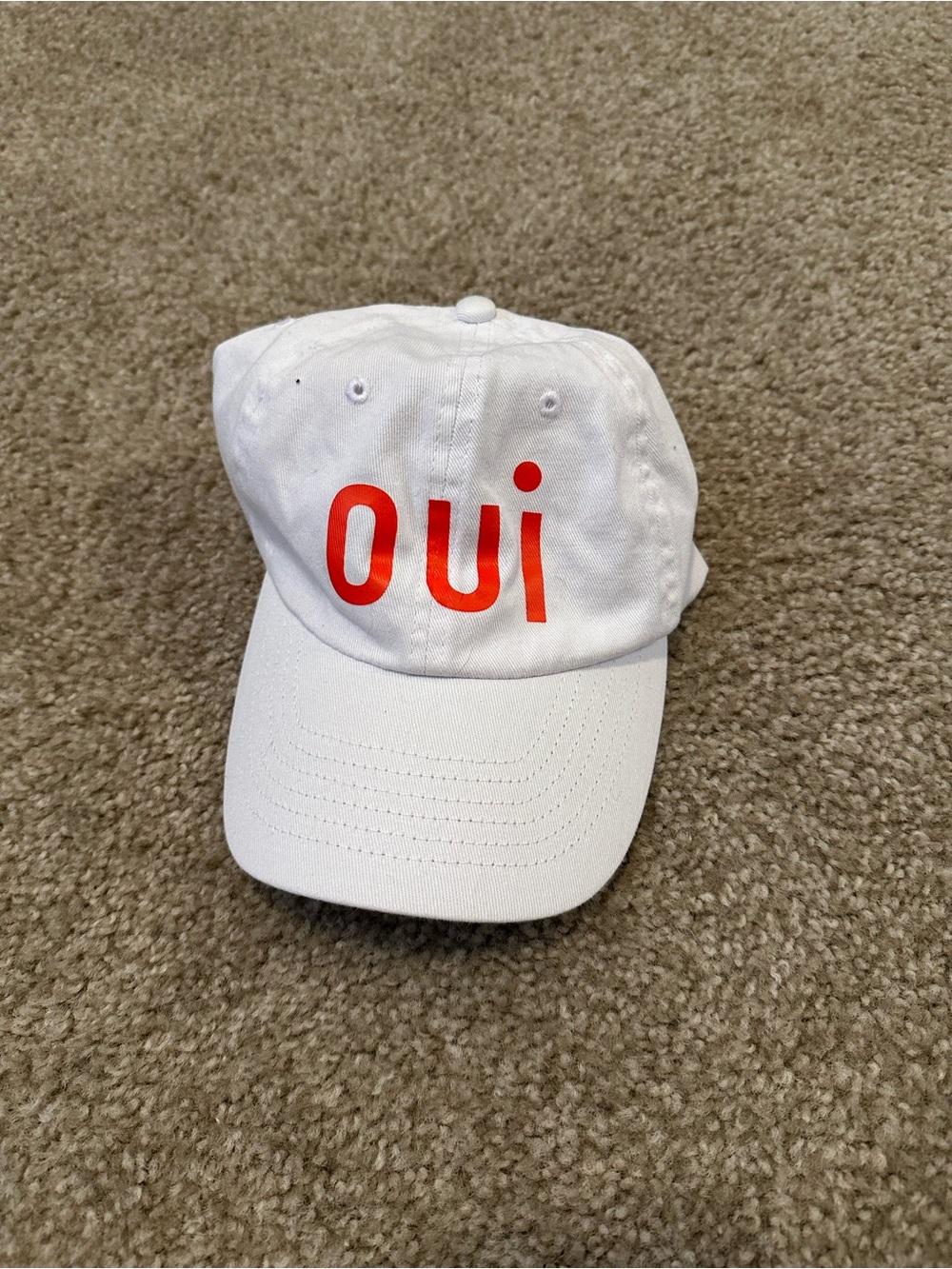 Clare V White Baseball Cap with Red "OUI" Logo